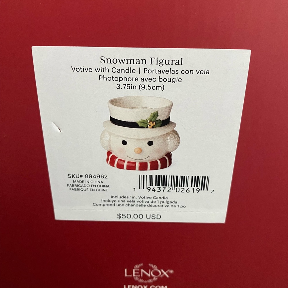 🆕☃️ LENOX RARE & RETIRED COLLECTIBLE SNOWMAN FIGURAL VOTIVE W/CANDLE. NEW IN BOX - Picture 3 of 10
